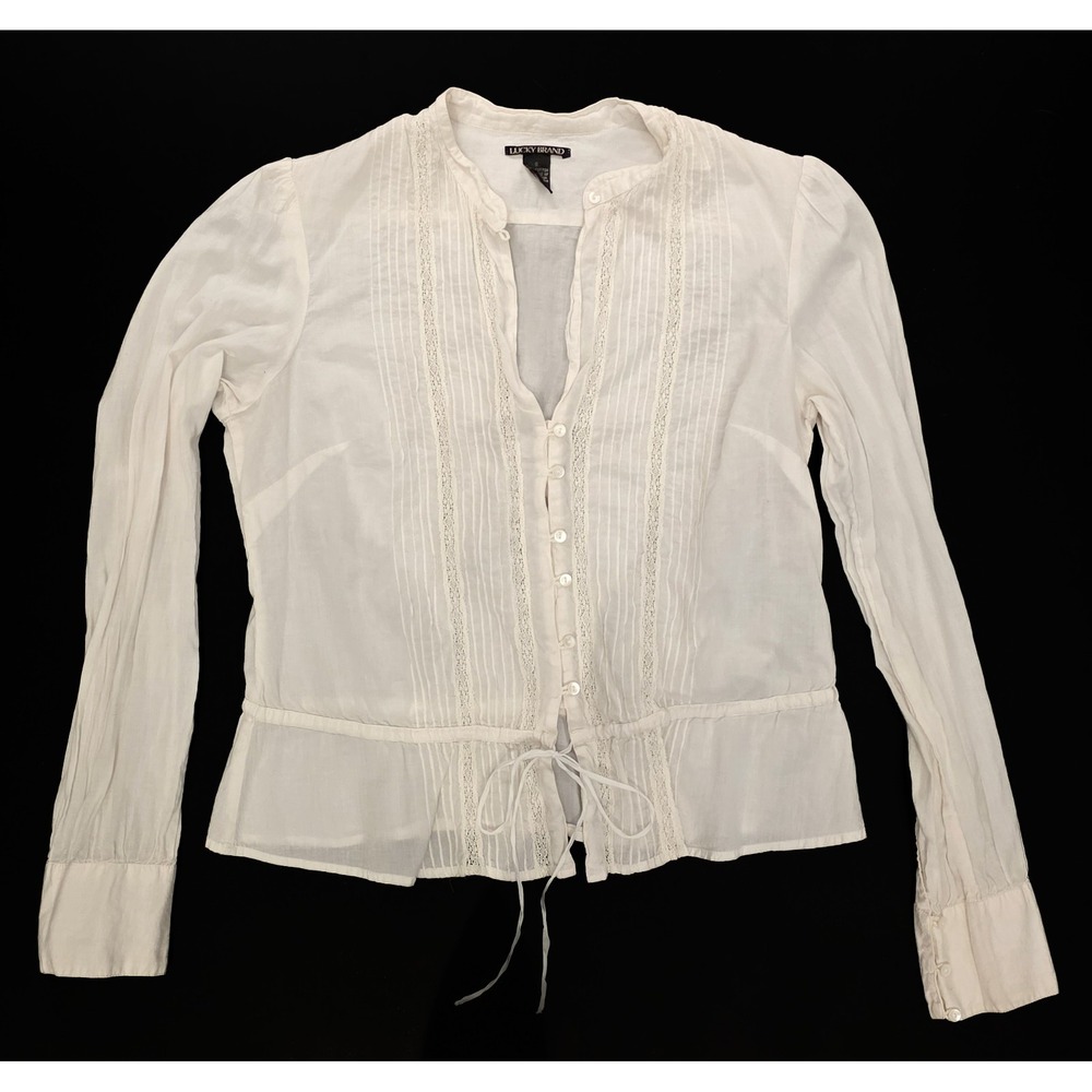 Lucky Brand Ivory Lace Trim Dainty Peasant Blouse Women's Size Small